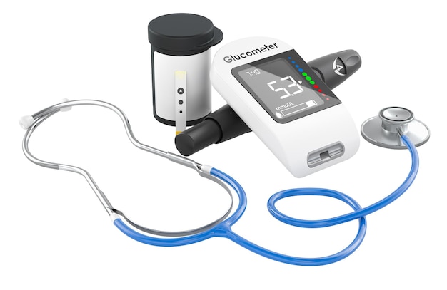 Glucometer with Stethoscope 3D rendering isolated on transparent background