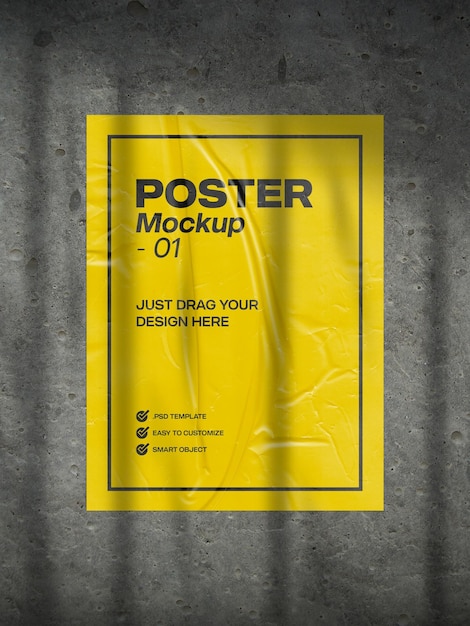 Mockup di carta incollata per modello psd di progettazione di poster 01