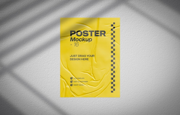 Mockup di carta incollata per modello psd di progettazione di poster 16