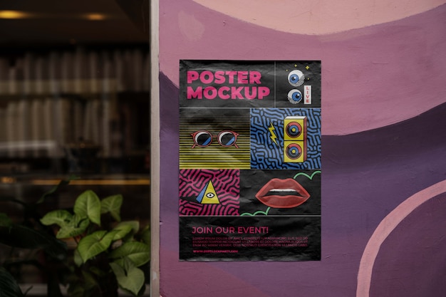 PSD mock-up di poster in carta incollata