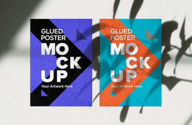 Glued Poster Mockup with Crumpled Paper Effect shadow overlay