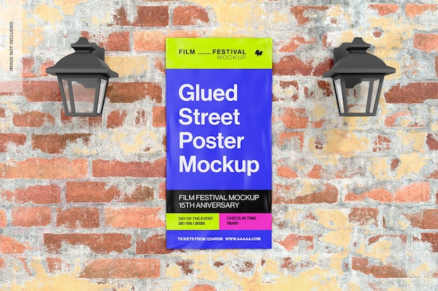 Glued Street Poster Mockup Front View