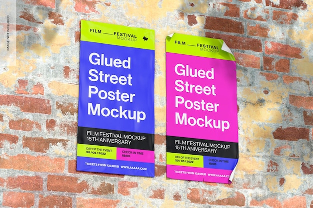 Glued street posters mockup low angle view