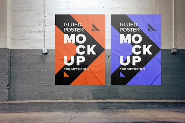 Glued Wet Poster Mockup with Wrinkled and Crumpled Paper Effect