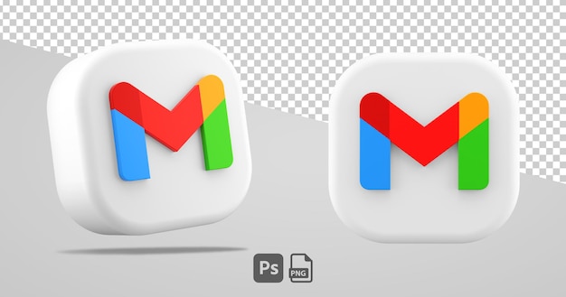 Изолированный значок конверта с логотипом Gmail на прозрачном фоне, вырезанный символ в 3D-рендеринге