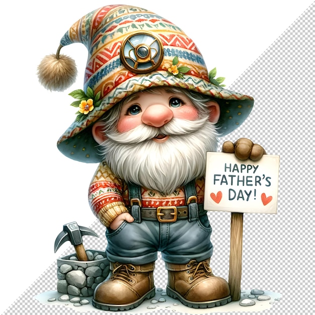 PSD gnome fathers day acquarello clipart illustrazione