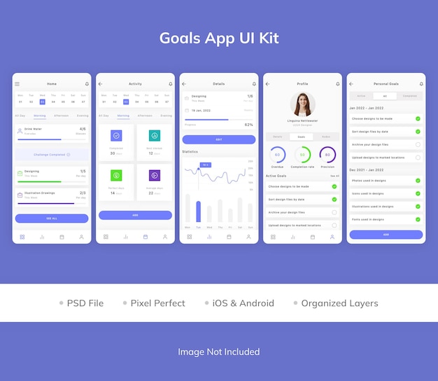 PSD goals app ui kit