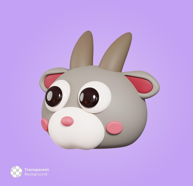 Goat face side view isolated cute cartoon animal head 3d render illustration