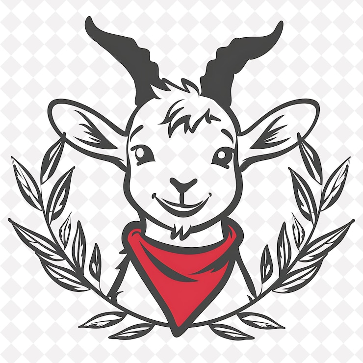 PSD goat icon circular emblem with leaf border cute goat with a illustration animal vector art design
