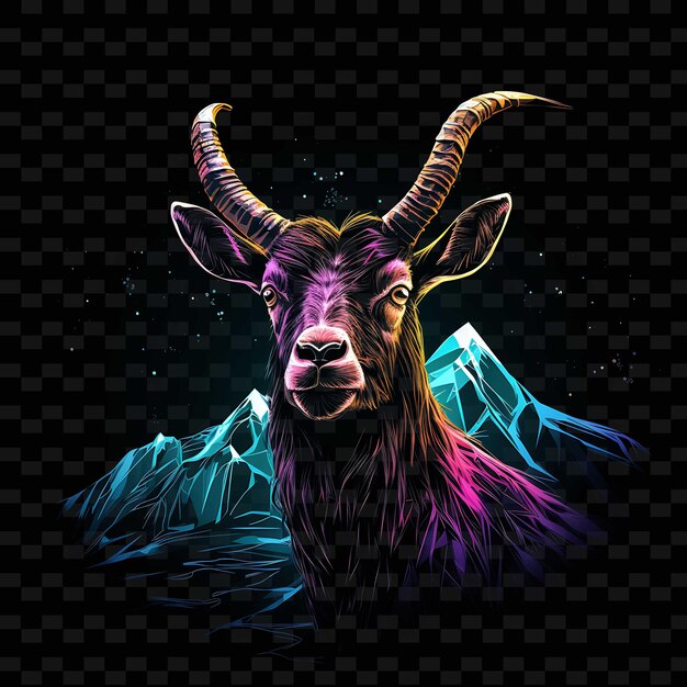 Goat Mountain Adventure Serrated Neon Lines Rocky Cliffs Hor Png Y2k Shapes Transparent Light Arts