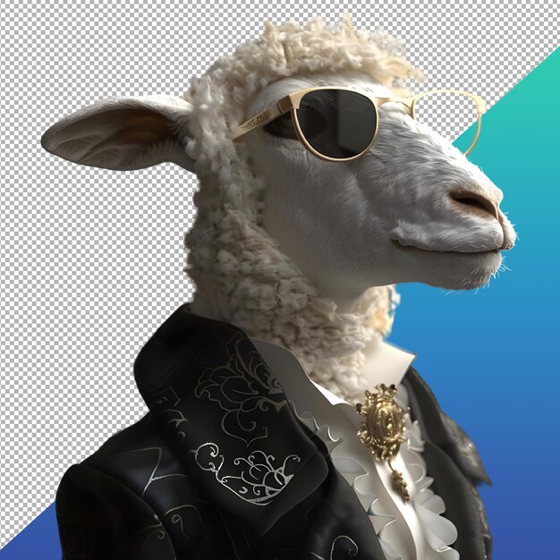 PSD goat wearing fancy cloth and glasses