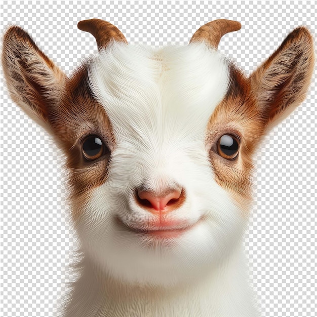 PSD a goat with brown eyes and a pink nose