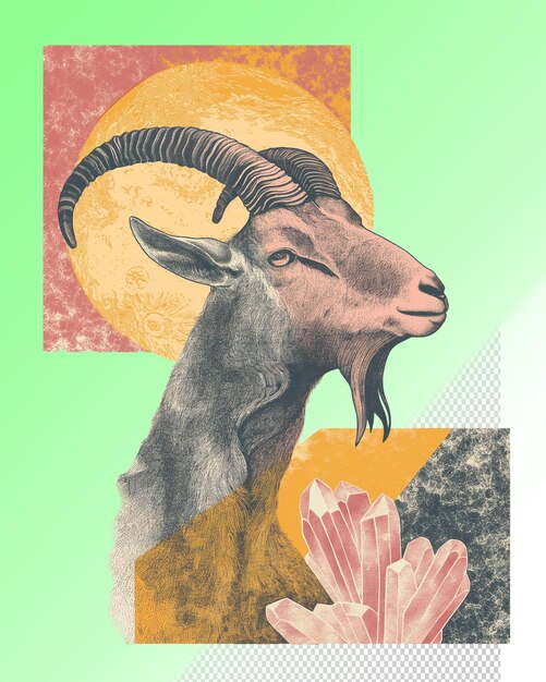 PSD a goat with horns and a flower on it