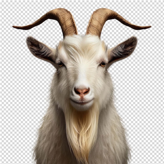 PSD una capra con corna e corna è mostrata con uno sfondo bianco