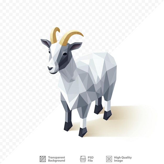 A goat with horns is standing in front of a screen that says goat.