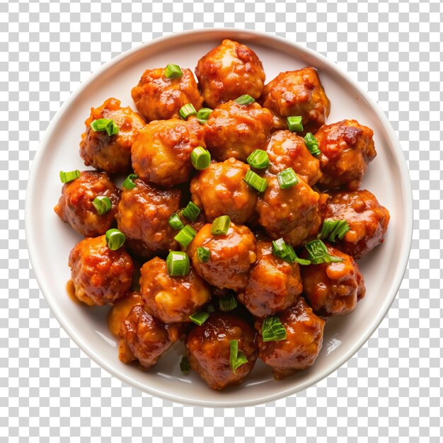 PSD gobi manchurian appetizer op een wit bord geïsoleerd op een doorzichtige achtergrond