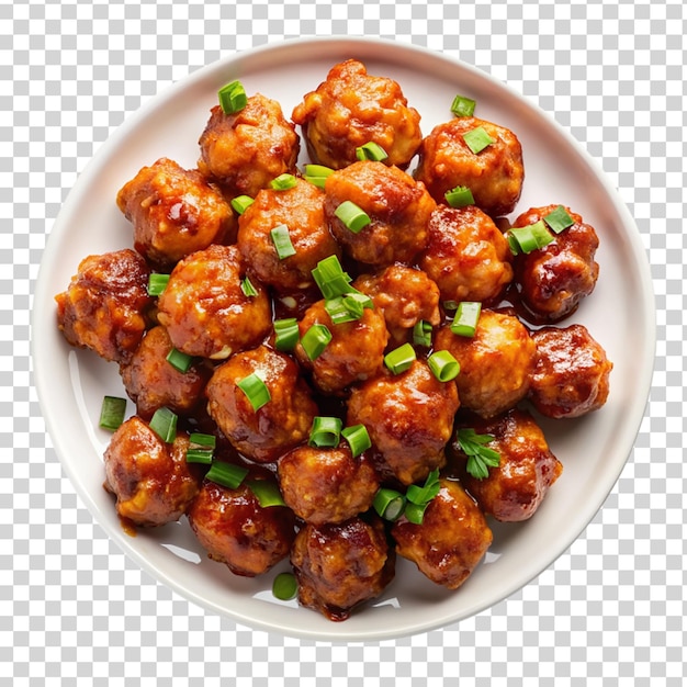 PSD gobi manchurian appetizer on white plate isolated on transparent background