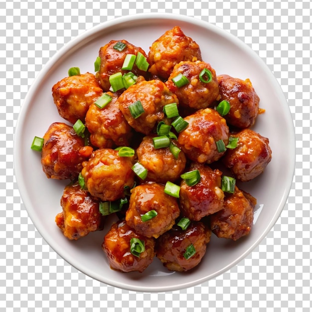 PSD gobi manchurian appetizer on white plate isolated on transparent background