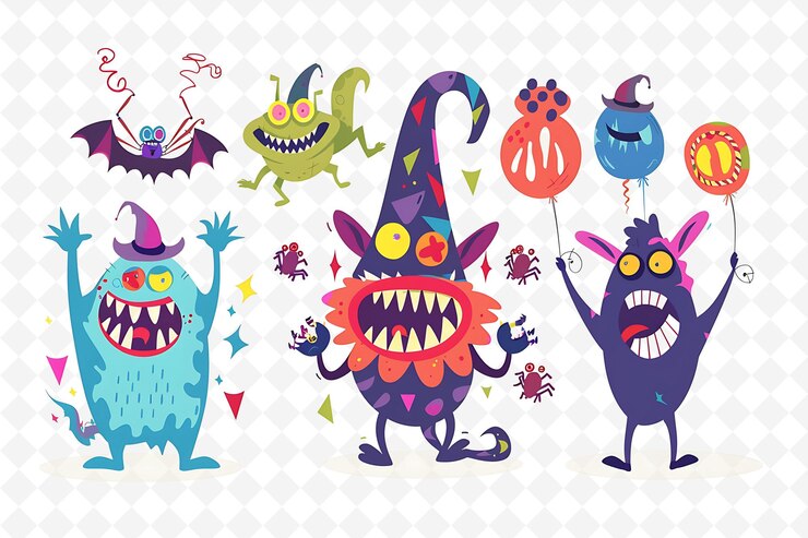 PSD goblin characters playing tricks design is mischievous and p flat illustration festival theme art