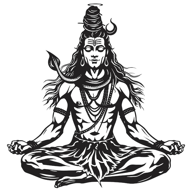 The god shiva meditate hinduism god black outlined vector only art balinese god v2