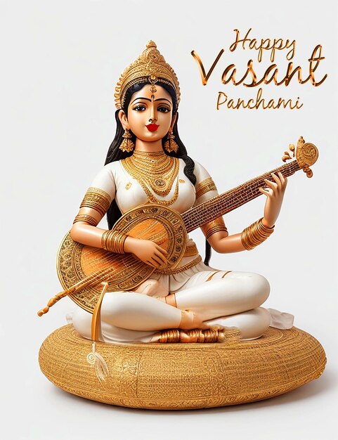 PSD goddess maa saraswati happy vasant panchami on religious festival background