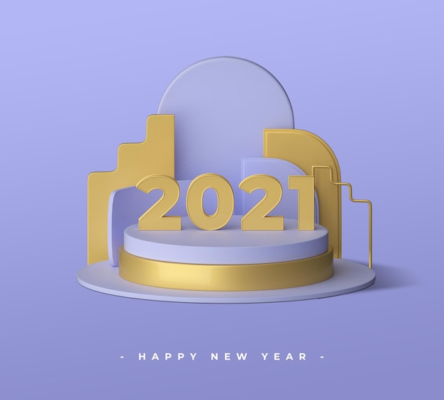 Godt nytår 2021 med 3D-objekter gengivelse