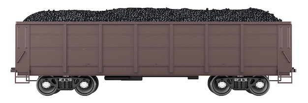 PSD goederenwagen met 3d-weergave van de kolenzijde geïsoleerd op een transparante achtergrond