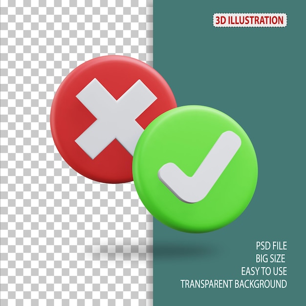 Goedgekeurd afgewezen goedgekeurd en afgewezen 3D-icon illustratie met transparante achtergrond