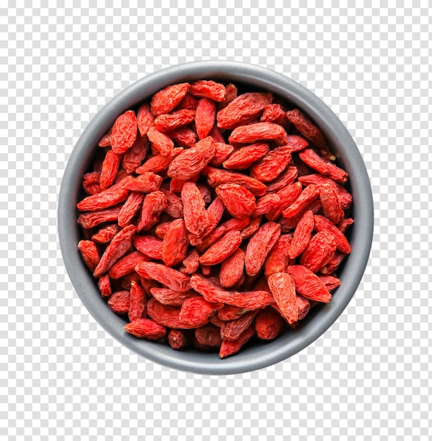 Goji-bessen in een kom op witte achtergrond