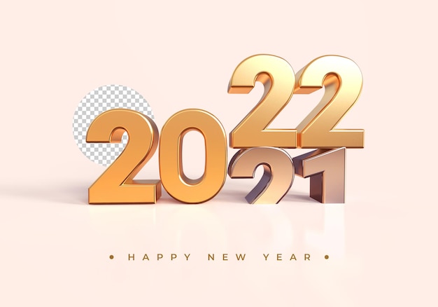 Gold 2021 new year 3d rendering isolated on transparent background