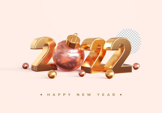 Gold 2021 new year with christmas ball 3d rendering isolated on transparent background