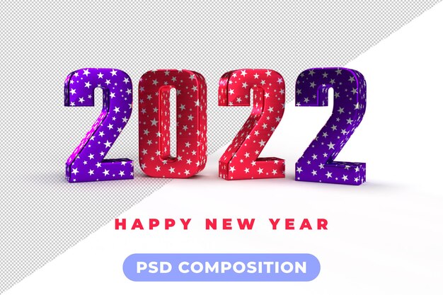 PSD gold 2022new year 3d rendering isolated on transparent background