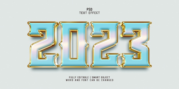 Gold 2023 glossy metallic 3D text effect template