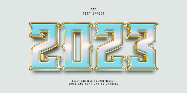 Gold 2023 glossy metallic 3d text effect template