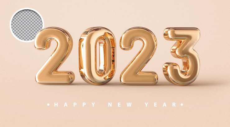 PSD gold 2023 new year 3d rendering element