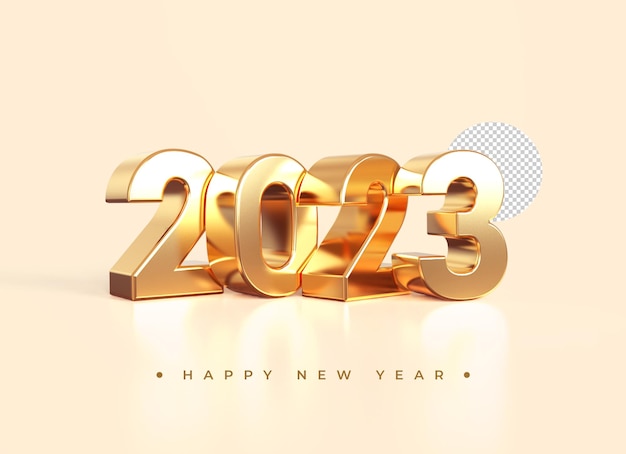 Gold 2023 new year 3d rendering isolated on transparent background