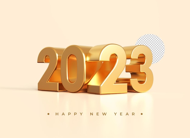 PSD gold 2023 new year 3d rendering isolated on transparent background