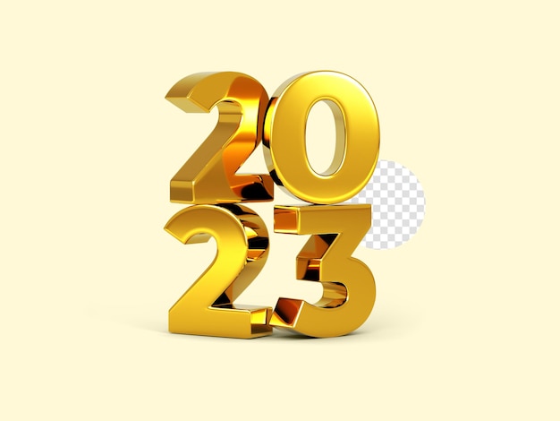 Gold 2023 new year 3d rendering isolated on transparent background