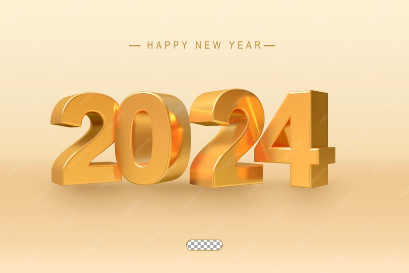 Premium PSD Gold 2024 new year 3d rendering isolated transparent