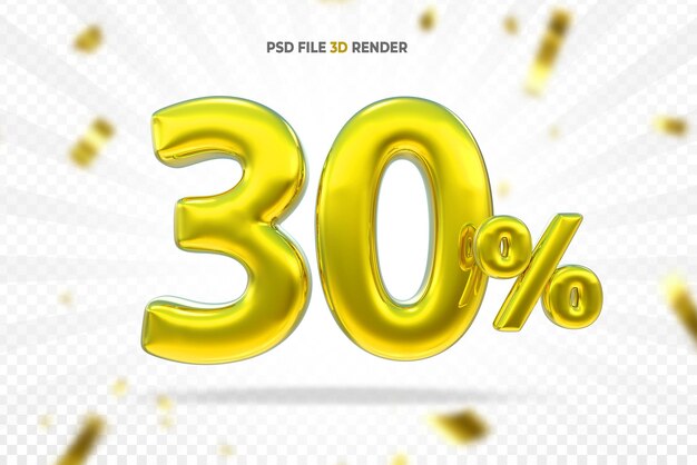 골드 30%풍선 3d 렌더링