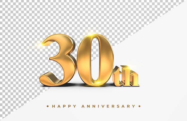 PSD gold 30th happy anniversary 3d rendering isolated