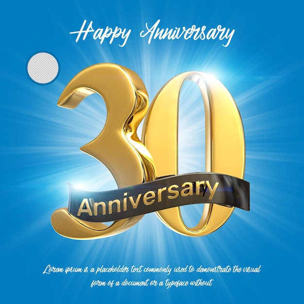 PSD gold 30th happy anniversary 3d rendering isolated