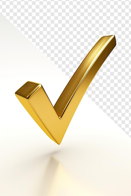 PSD gold 3d checkmark with shadow transparent background