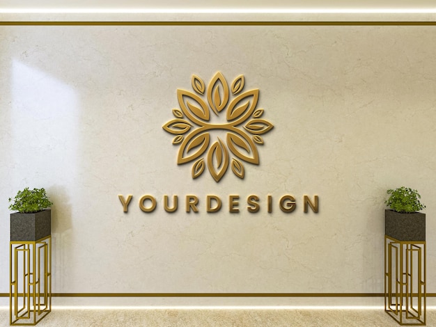 Premium PSD | Gold 3d logo mockup on elegant marble wall backdrop