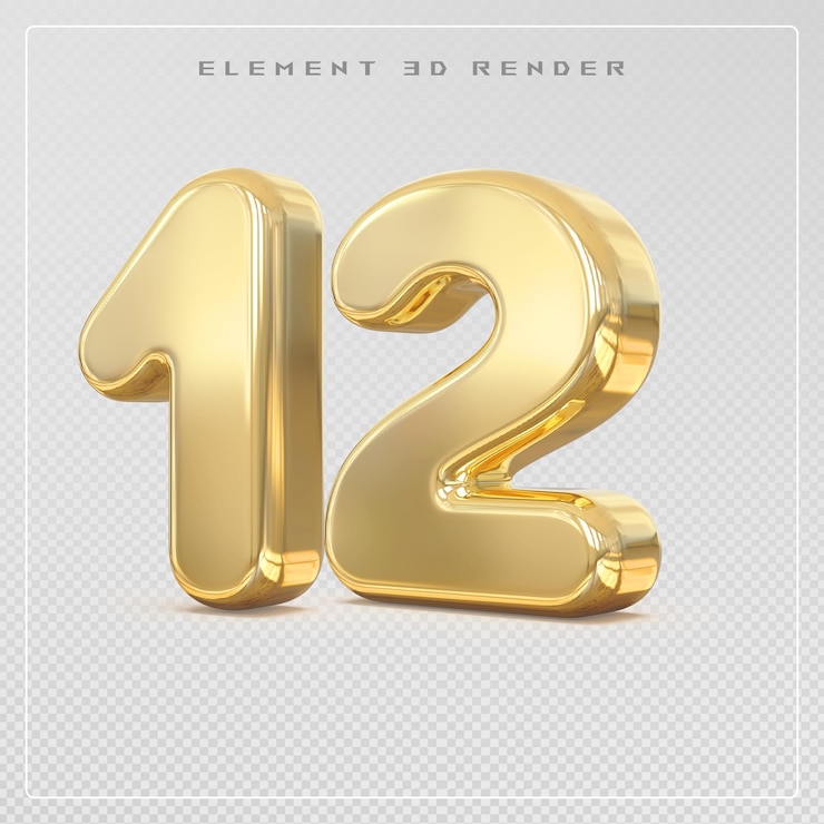PSD gold 3d number 12