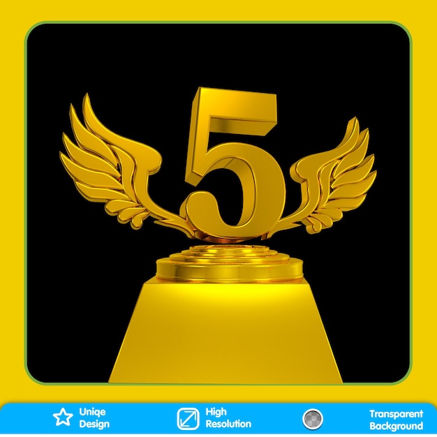 PSD gold 3d number 5