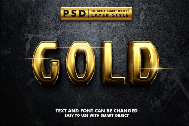 Gold 3d realistic text effect premium psd with smart object