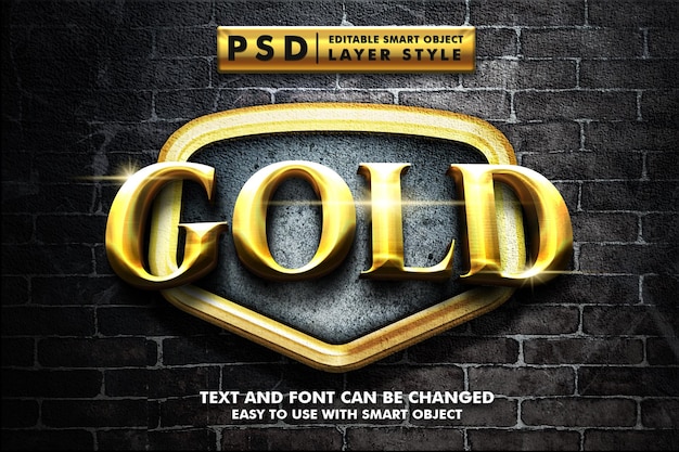 Effetto testo realistico 3d oro psd premium con oggetto intelligente