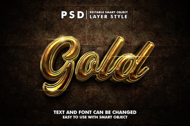 Gold 3d realistic text effect premium psd with smart object