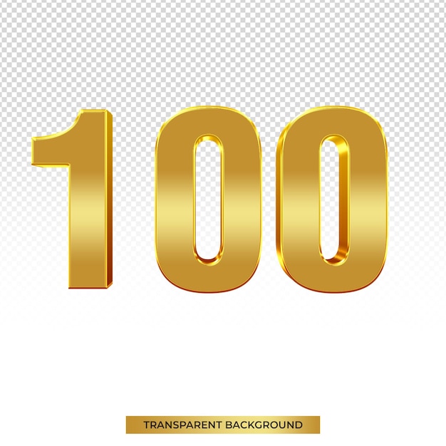 Gold 3d rendering number 100 isolated